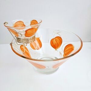 VTG 70's Anchor Hocking Orange Leaf Chip & Dip Bowl Set